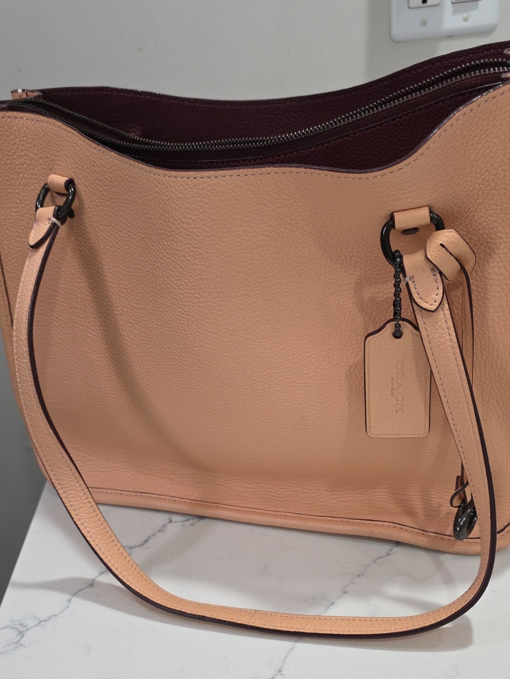 Coach Pebbled Leather Tote in Peach Blush with Dark Interior - Picture 2 of 13